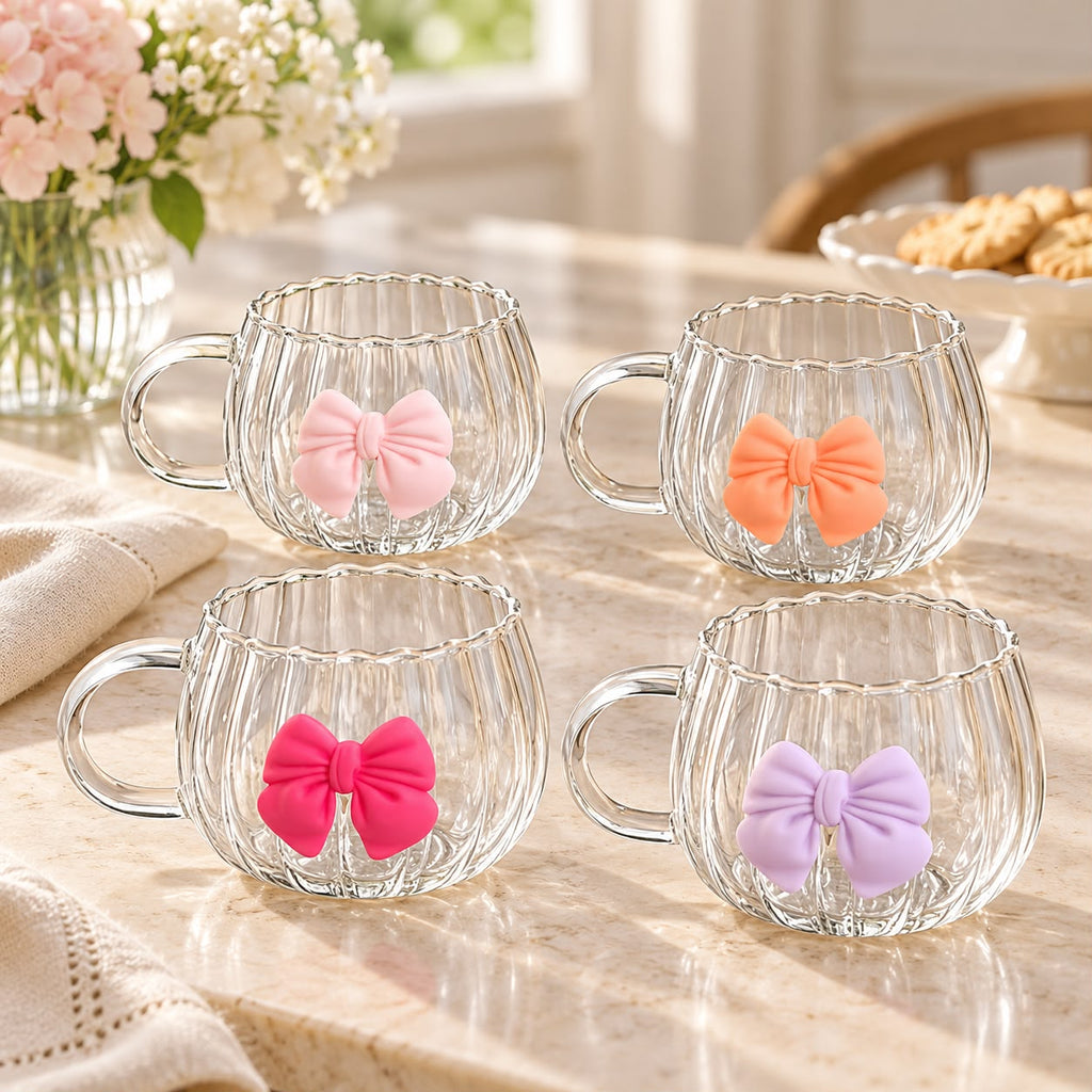 Ribbed Glass Cup With Bow