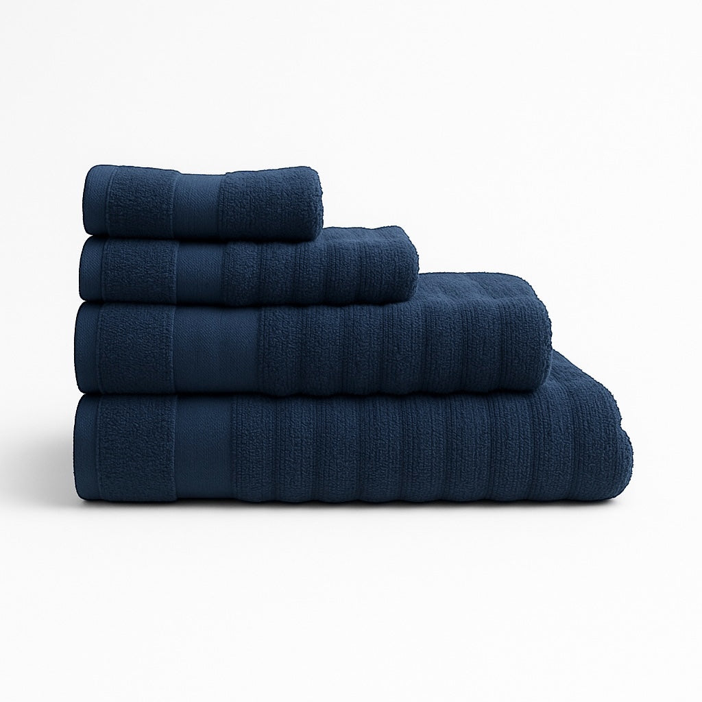 Kiara Premium Ribbed Zero Twist Cotton Towels - 500GSM - Navy