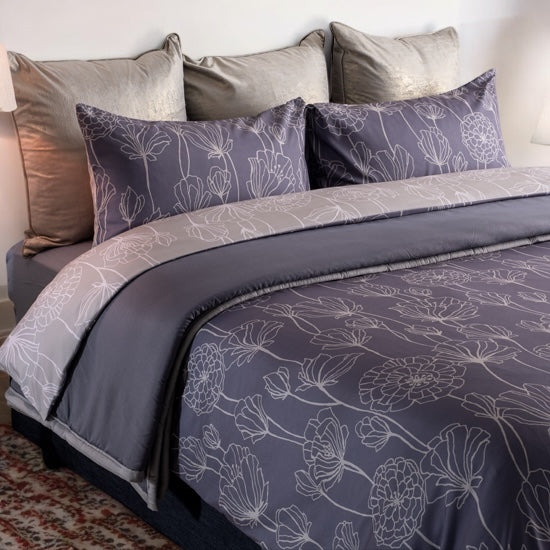 3PC Reversible Microfibre Duvet Cover Set - Whisper Botanic