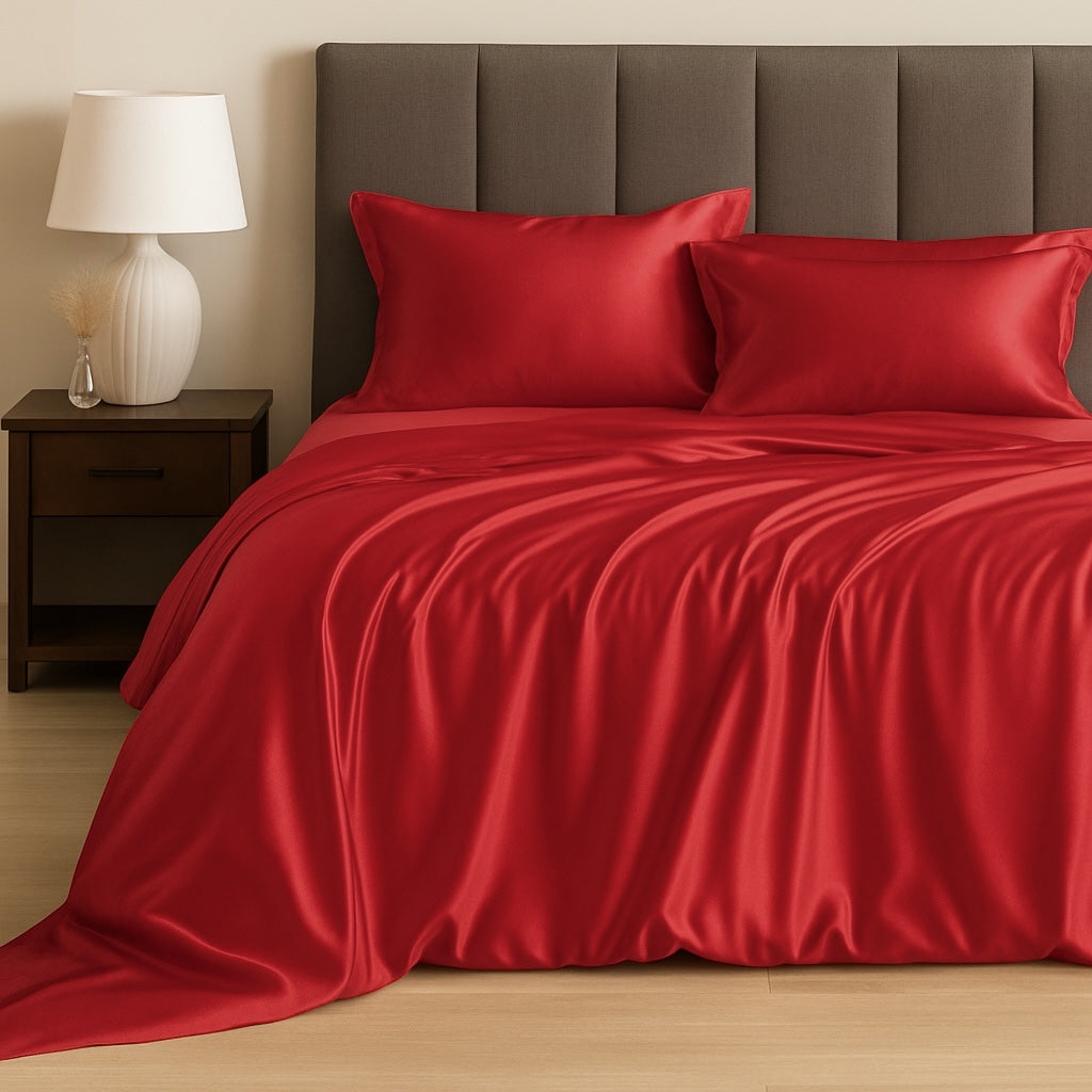 3PC Satin Duvet Cover Set - Red