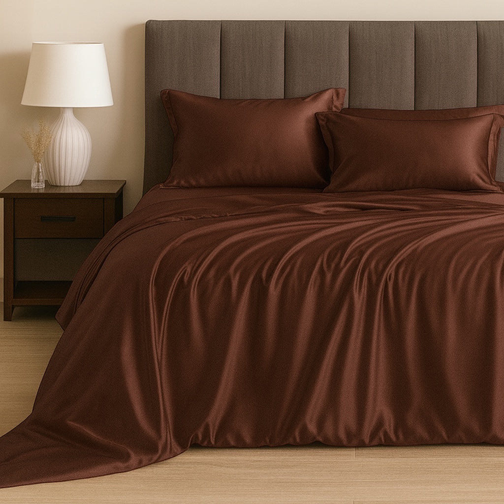 3PC Satin Duvet Cover Set - Chocolate