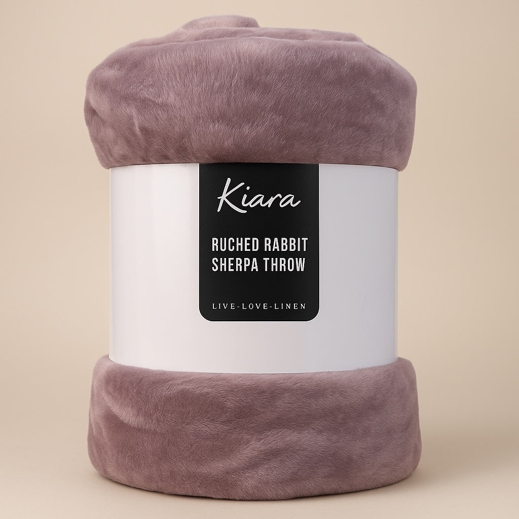 Kiara Ultra Soft Ruched Rabbit Sherpa Throw - 180 x 200 cm