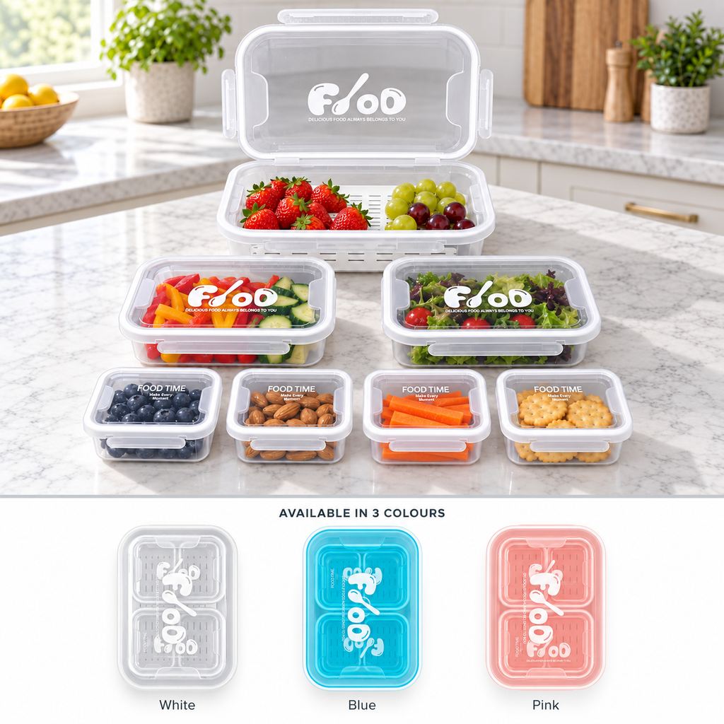 7PC Food Storage Container Set with Detachable Drainer