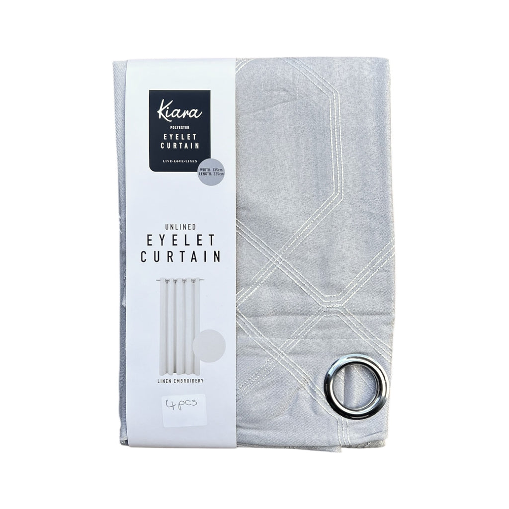 Kiara Linen Embroidery Unlined Eyelet Curtain - 135 x 225