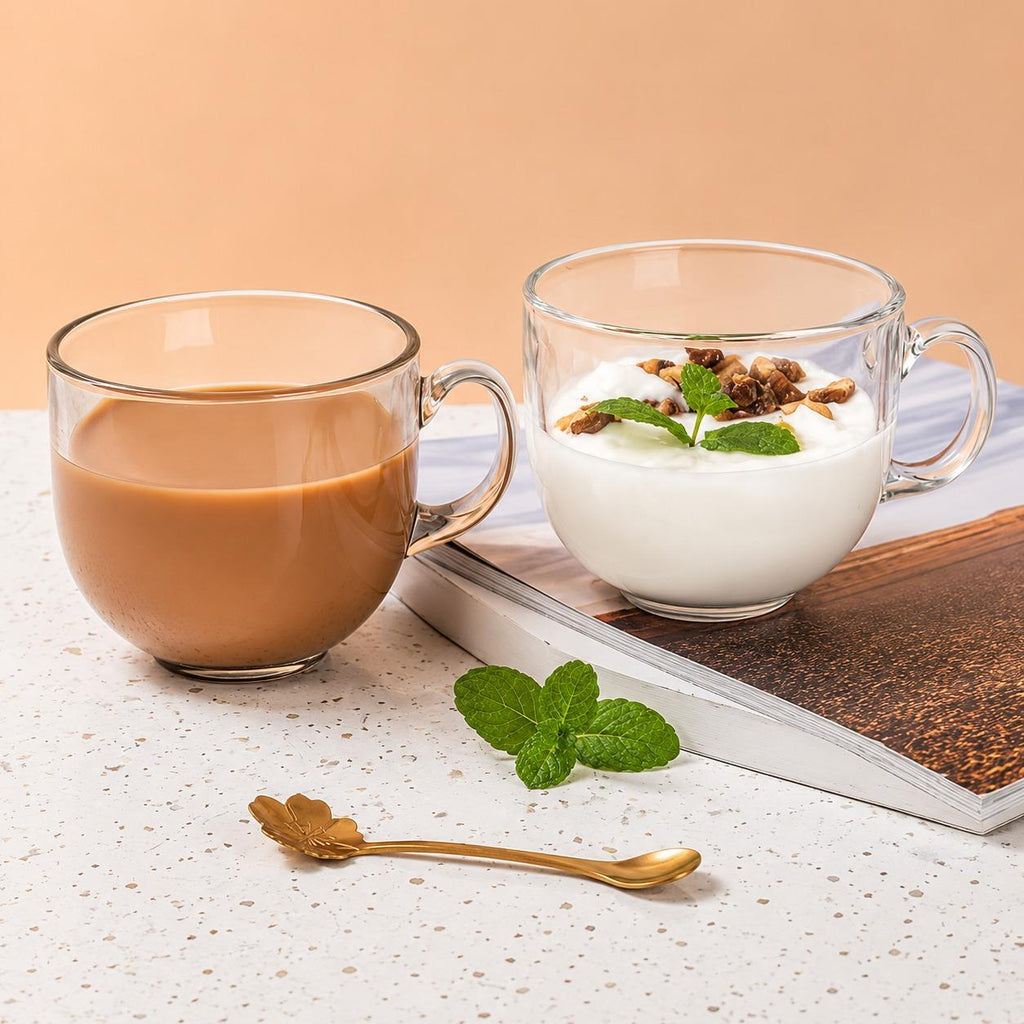 2PC Jumbo Glass Mug With Handle Set - 470 ml