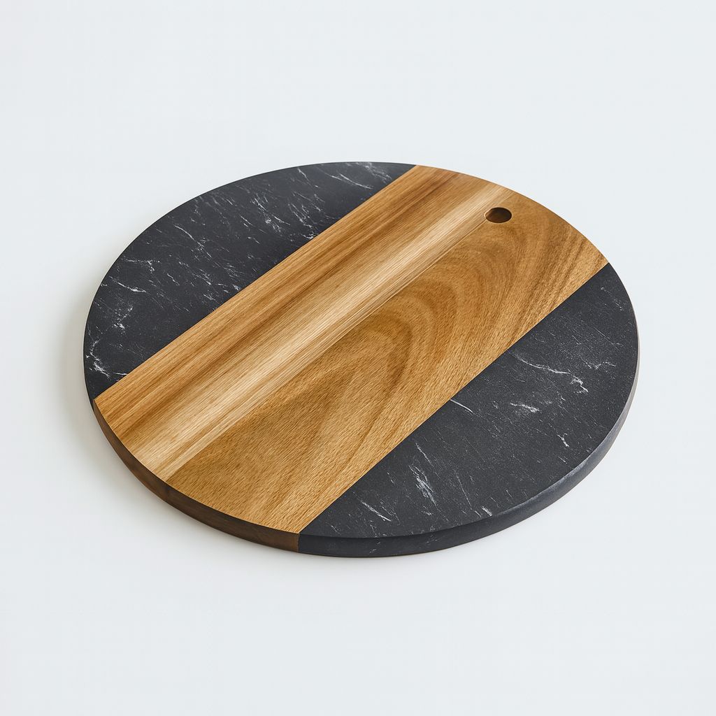 Acacia Wood & Black Marble Chopping Board - 30 cm - Home Phase
