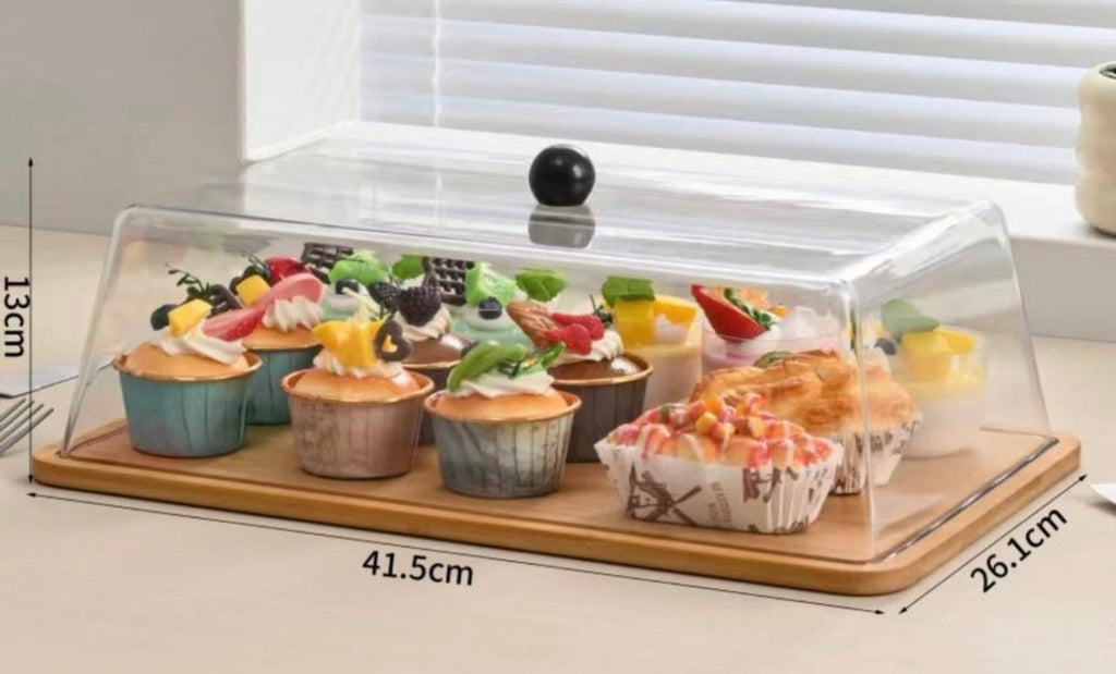 Acrylic & Bamboo Cake Dome - 26.1 x 41.5 x 13 CM - Home Phase