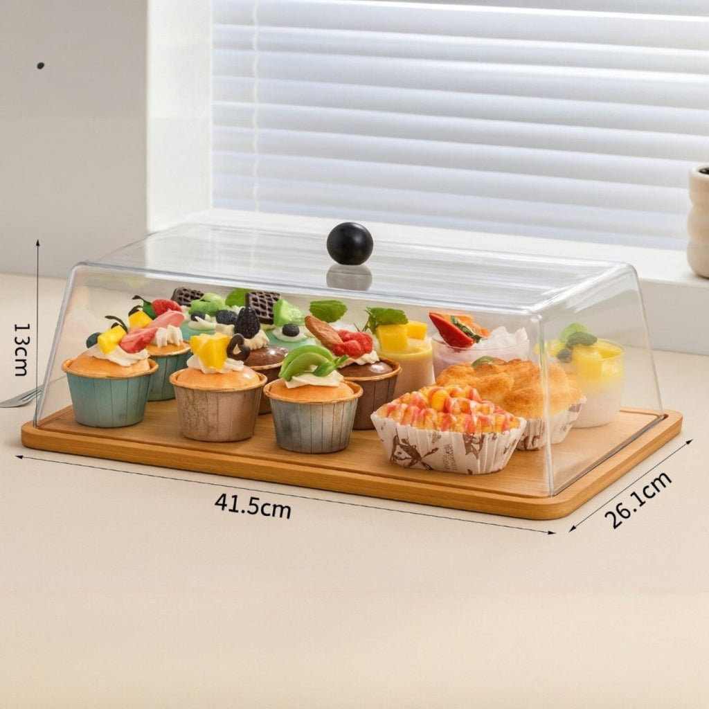 Acrylic & Bamboo Cake Dome - 26.1 x 41.5 x 13 CM - Home Phase