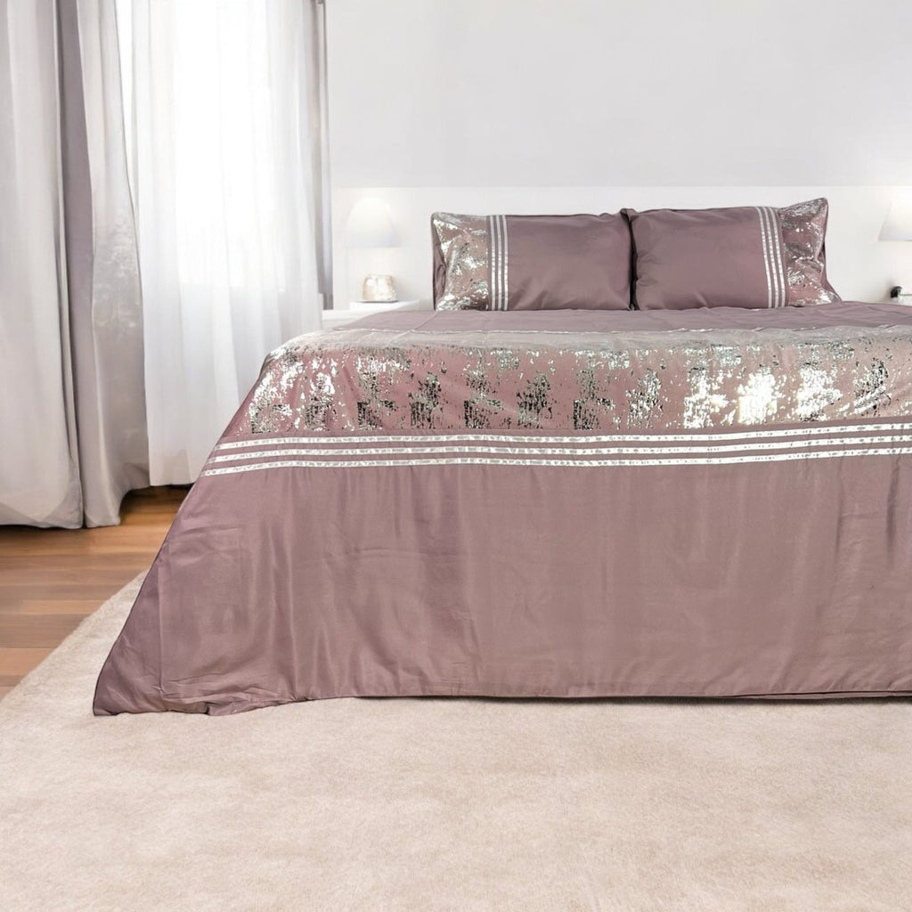 Aria 3PC Limited Edition Embroidered Microfibre Duvet Cover Set - Silver Mauve - Style Phase Home