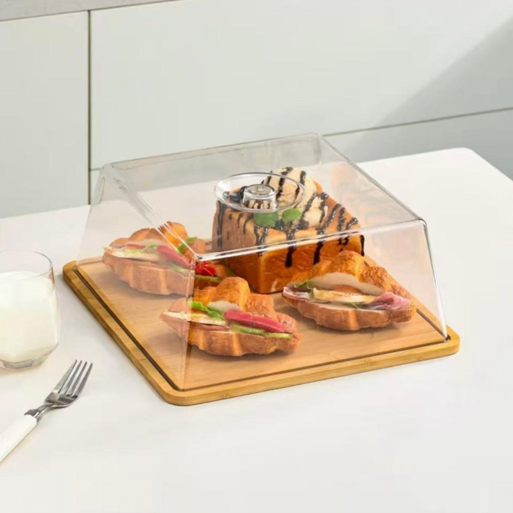 Bamboo & Acrylic Cake Dome Set - 35 x 35 x 12.5 CM - Home Phase