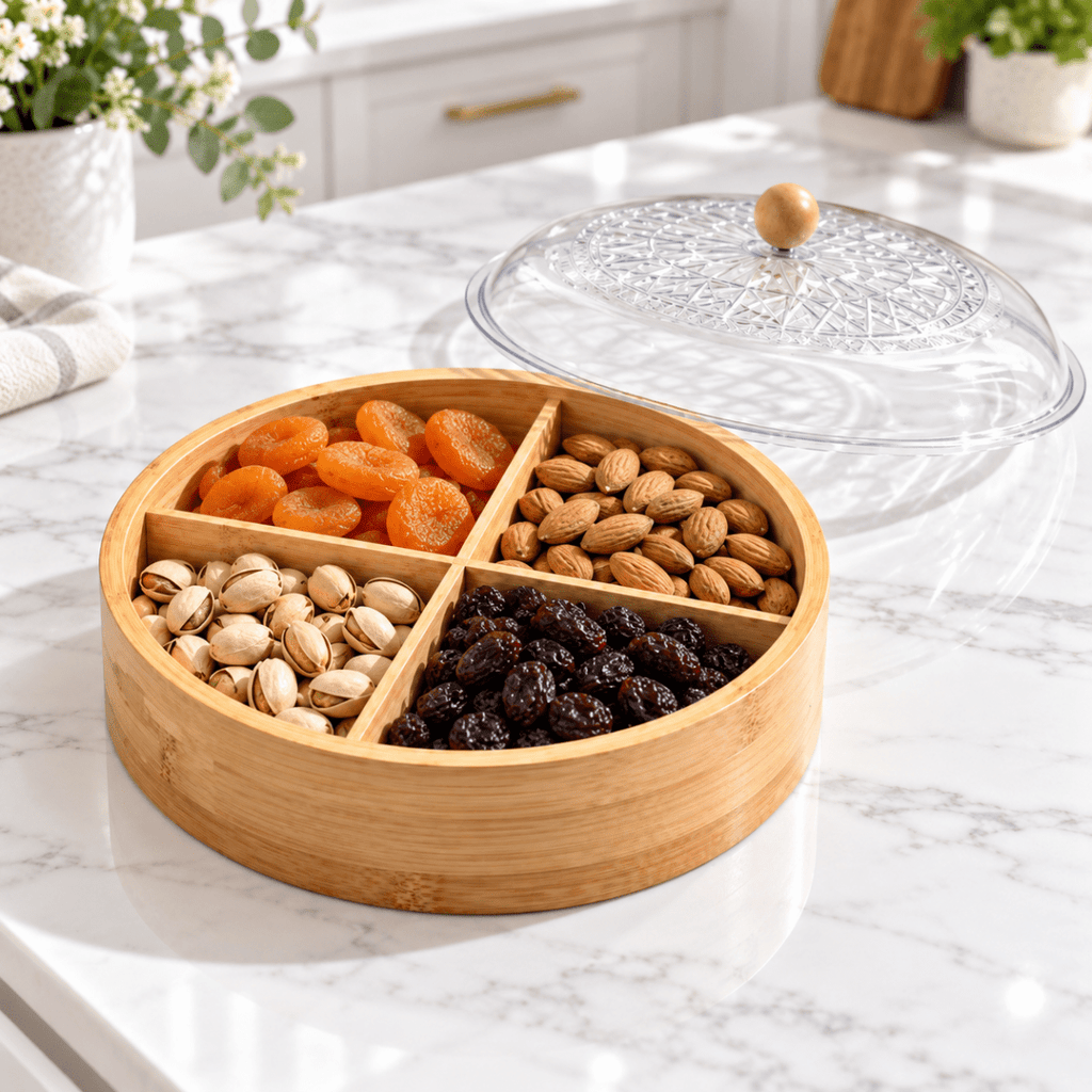 Bamboo Storage Box With Dividers & Cracked Lid - 25 x 8cm - Home Phase