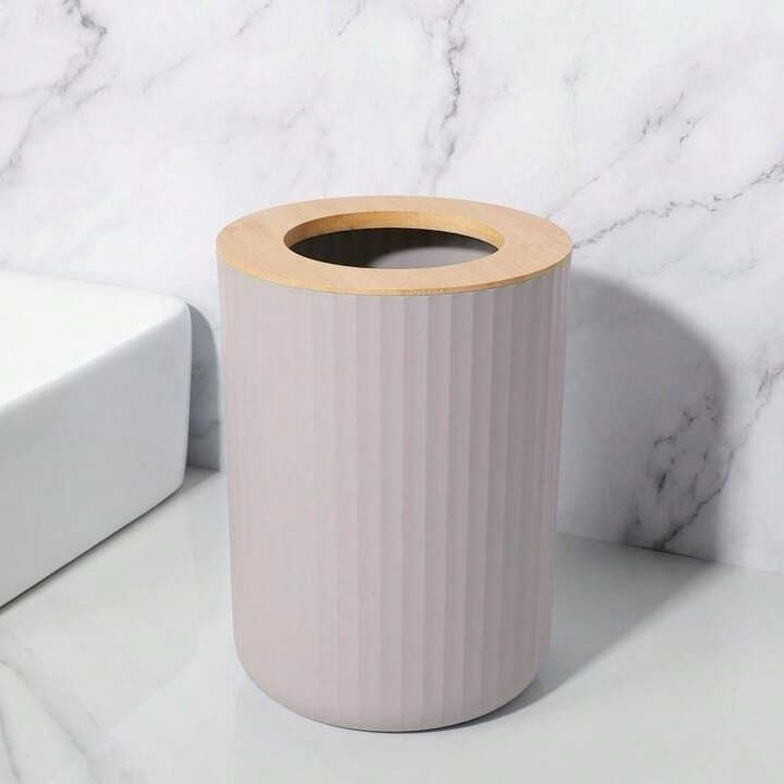 Bathlux Modern Ribbed Bin With Bamboo Lid - Style Phase Home