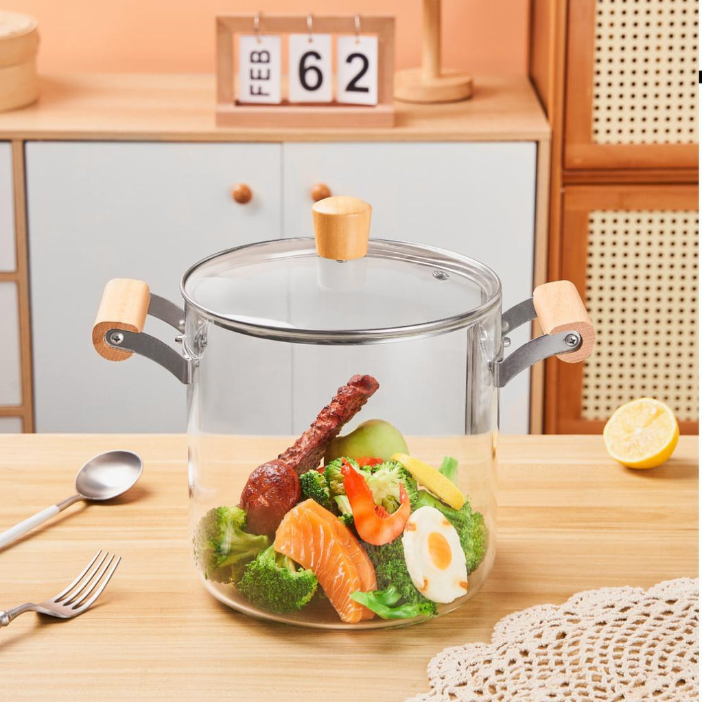 Borosilicate Glass Pot With Bamboo Handle - Home Phase