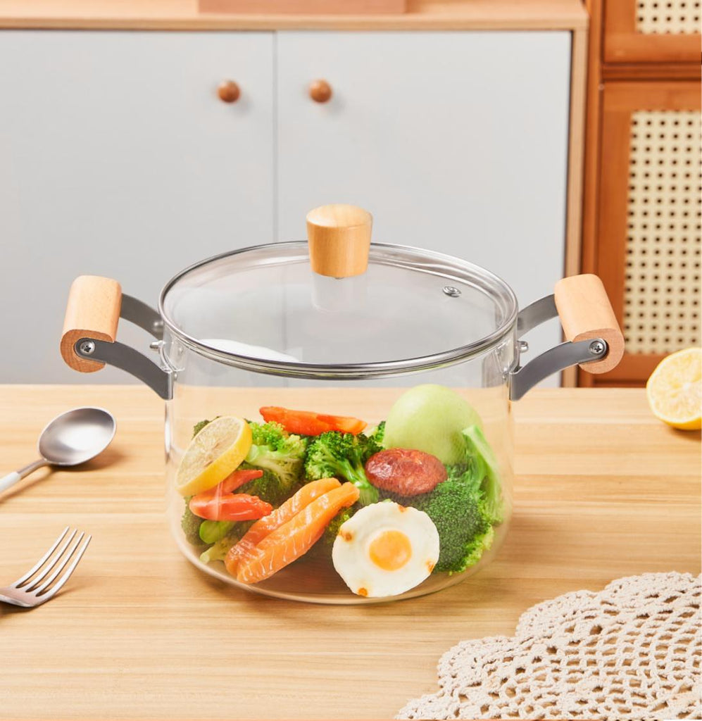 Borosilicate Glass Pot With Bamboo Handle - Home Phase