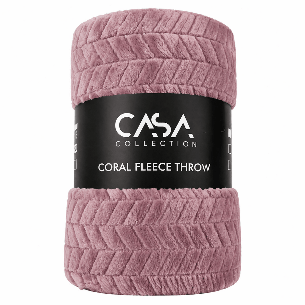 Casa Herringbone Coral Fleece Blanket Throw - 200 x 220 cm - Home Phase
