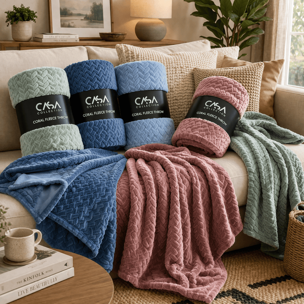 Casa Herringbone Coral Fleece Blanket Throw - 200 x 220 cm - Home Phase