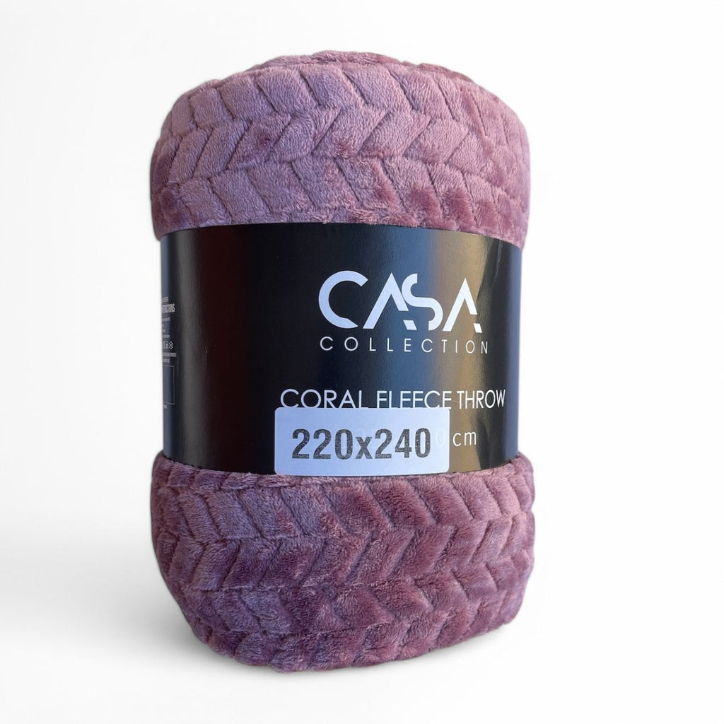 Casa Herringbone Coral Fleece Blanket Throw - 220 x 240cm - Style Phase Home