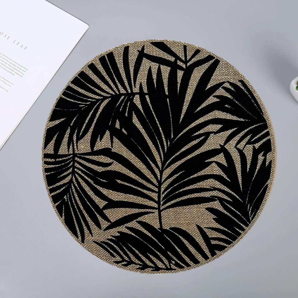 Circle Placemat Leaf Design - 38cm - Black - Style Phase Home