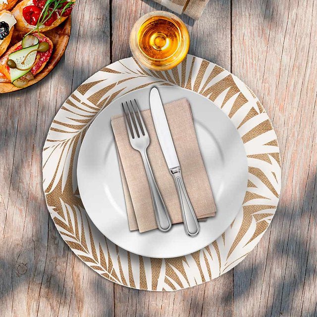Circle Placemat Leaf Design - 38cm - White - Style Phase Home