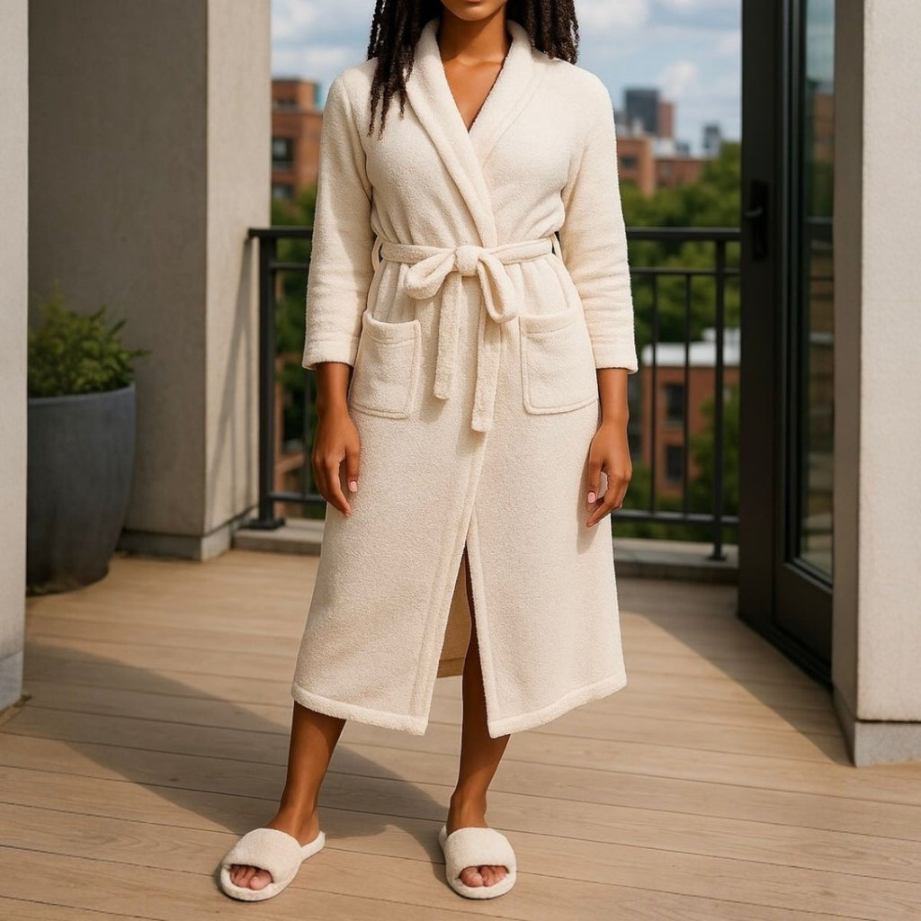 Comfy Tie - Up Bath Robe - Ivory - Home Phase