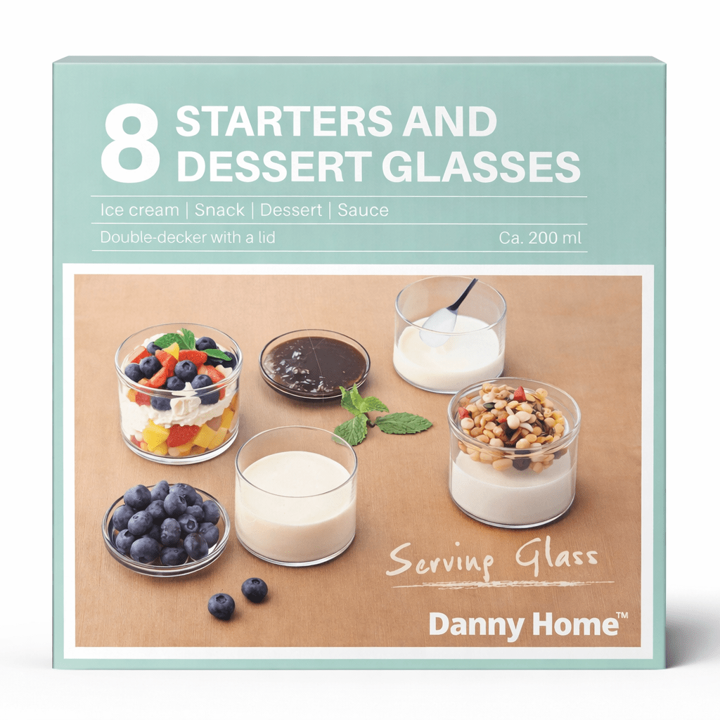 Danny Home 8 PC Dessert Glass Cups With Lids 200ml - Home Phase