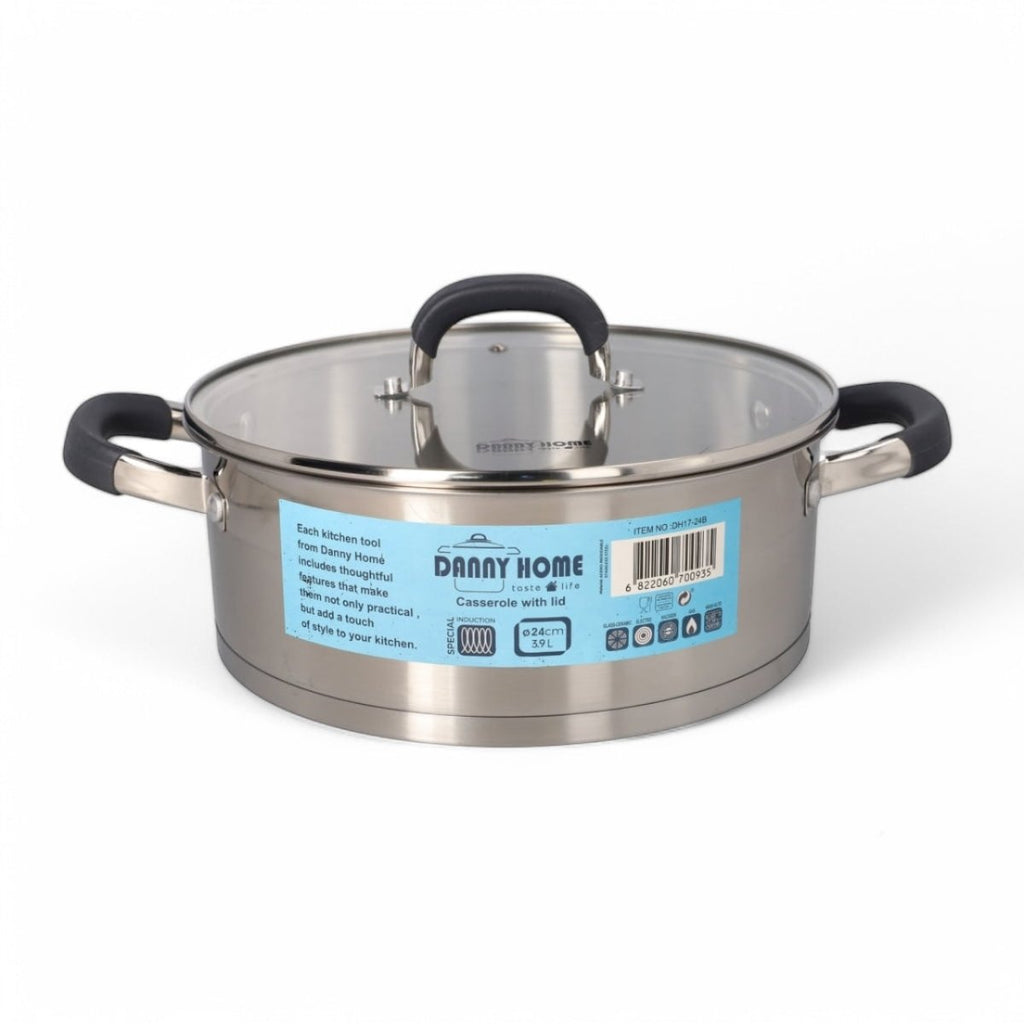 Danny Home Classic Casserole Pot With Glass Lid - 3.9Litre - Style Phase Home