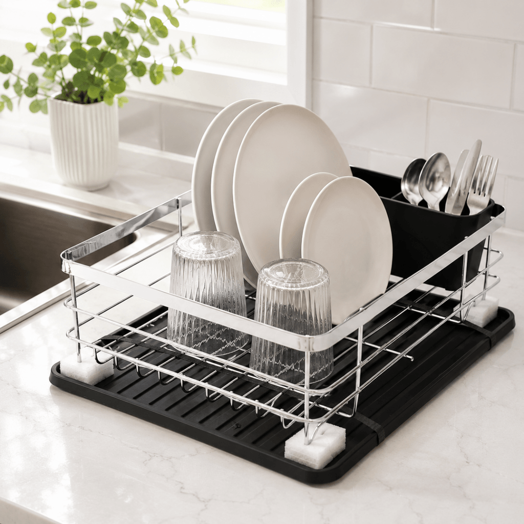 Danny Home Dish Rack & Drip Tray - Silver - Home Phase