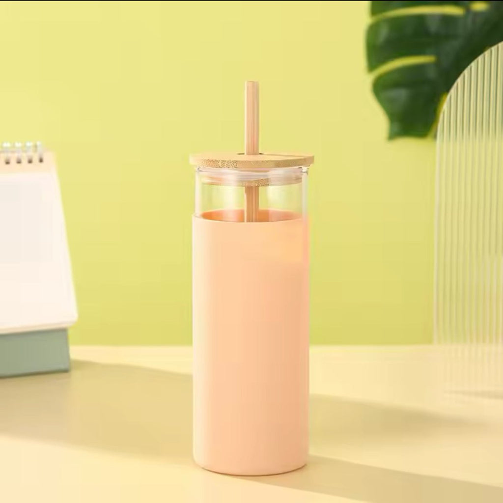 Danny Home Glass Bottle With Bamboo Lid & Straw - Style Phase Home