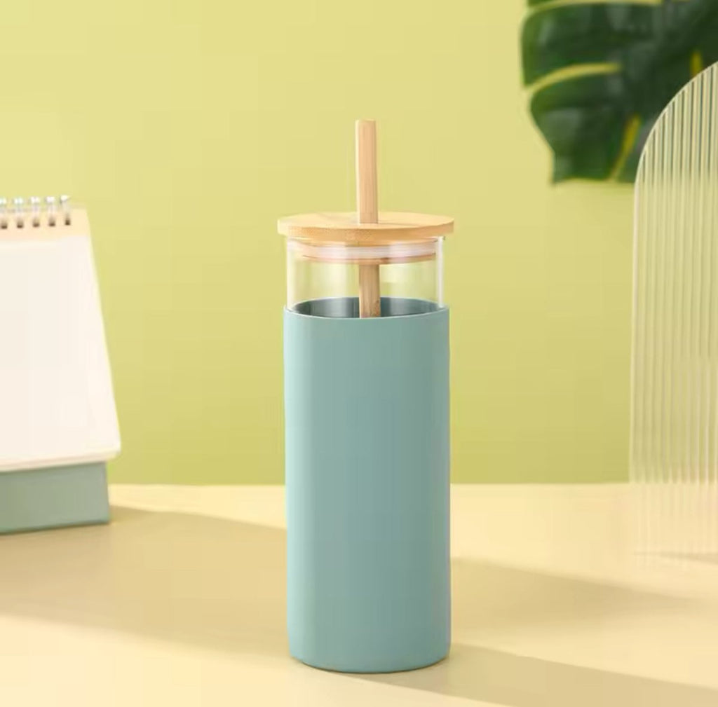 Danny Home Glass Bottle With Bamboo Lid & Straw - Style Phase Home