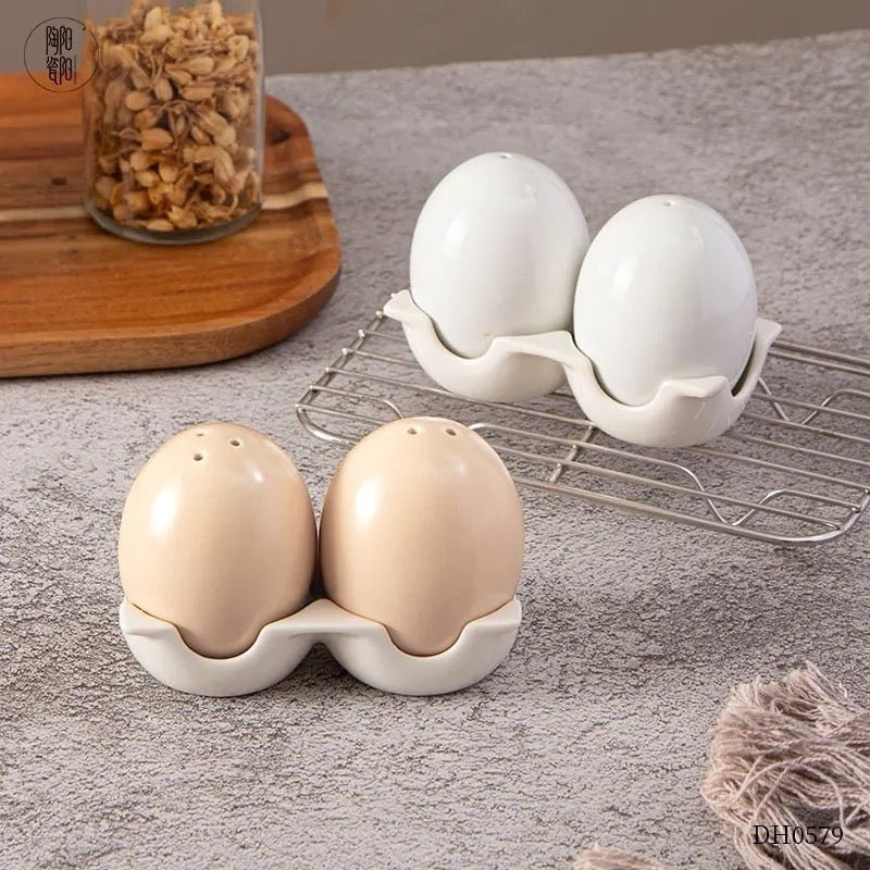 Egg Shaped Salt & Pepper Shaker With Stand - Peach - Style Phase Home