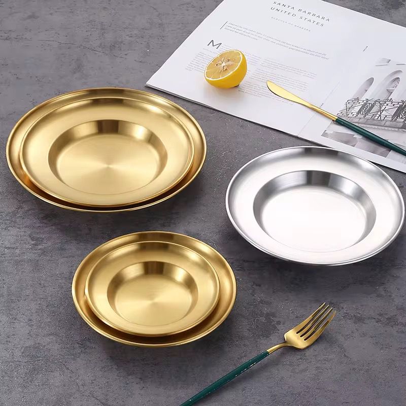 Elegant Gold Stainless Steel Round Serving Plates - Home Phase