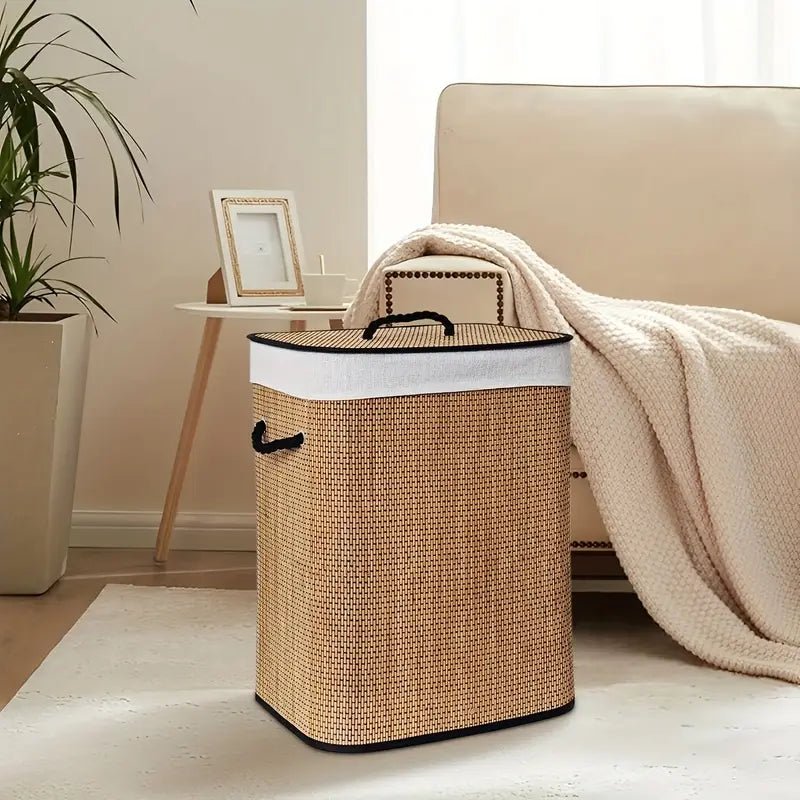 Foldable Square Bamboo Laundry Basket - 60 L - Home Phase