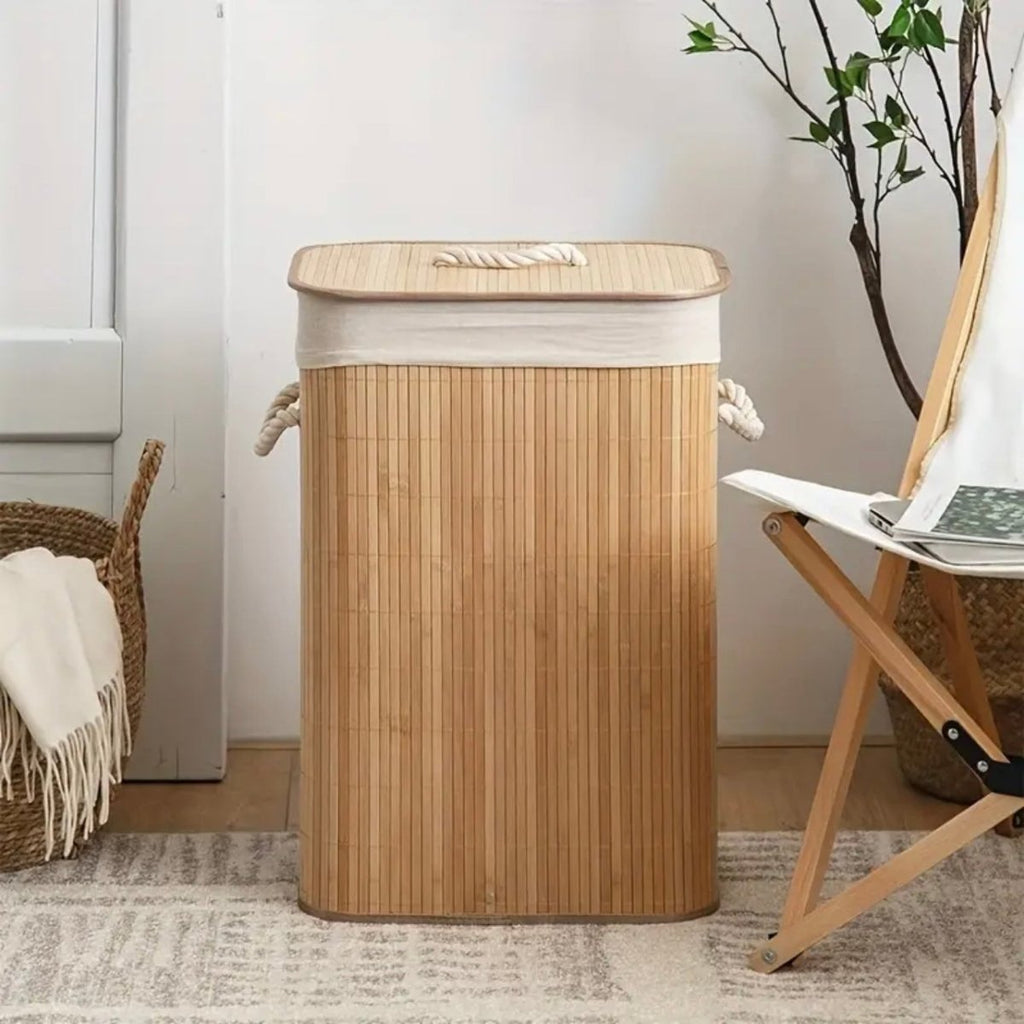 Foldable Rectangle Bamboo Laundry Basket - 60 L