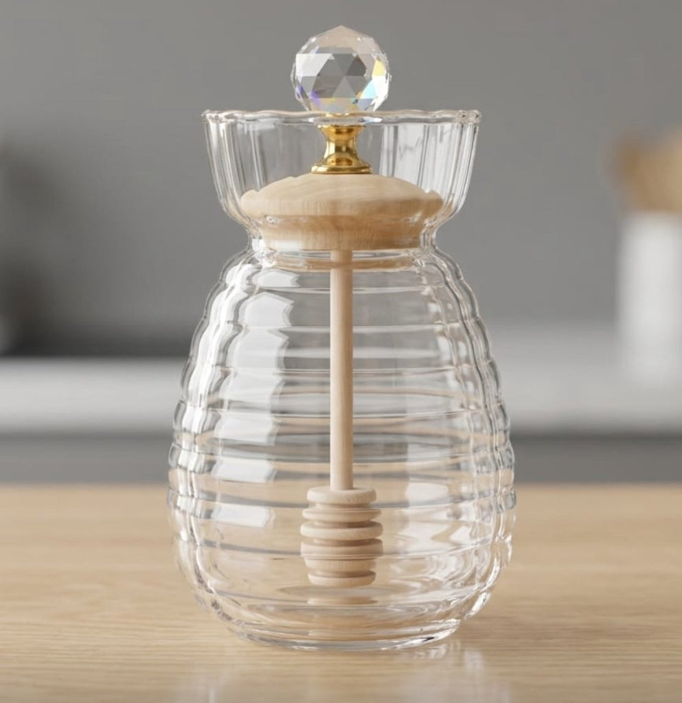 Glass Honey Bottle With Crystal - Home Phase