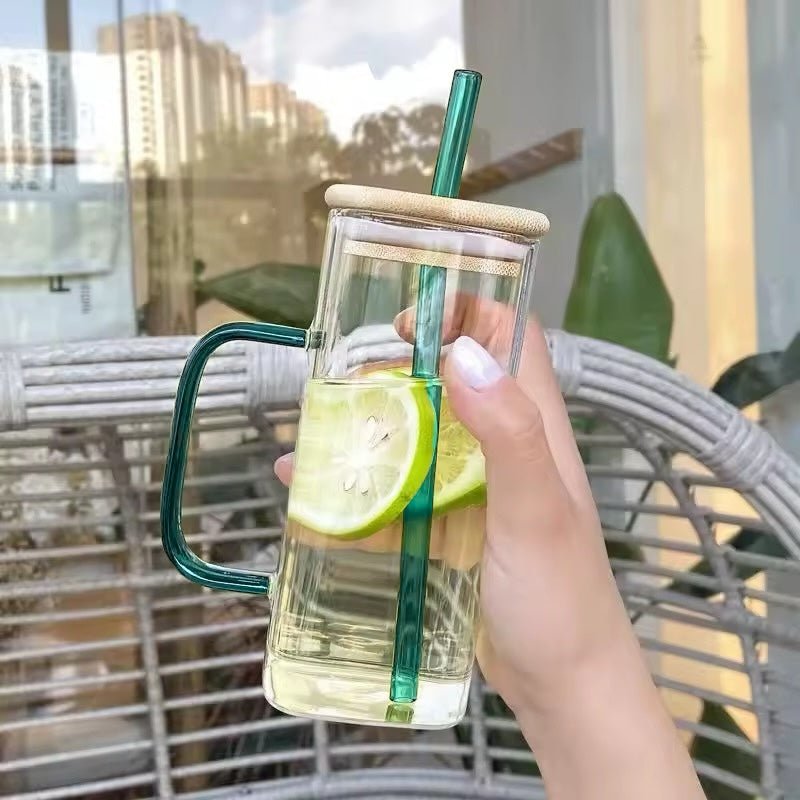 Glass Mug With Bamboo Lid & Straw - 400 ml - Style Phase Home