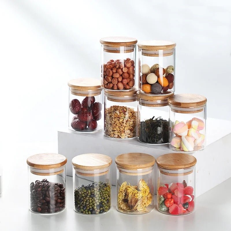 Glass Spice Storage Jars With Bamboo Lid - Style Phase Home