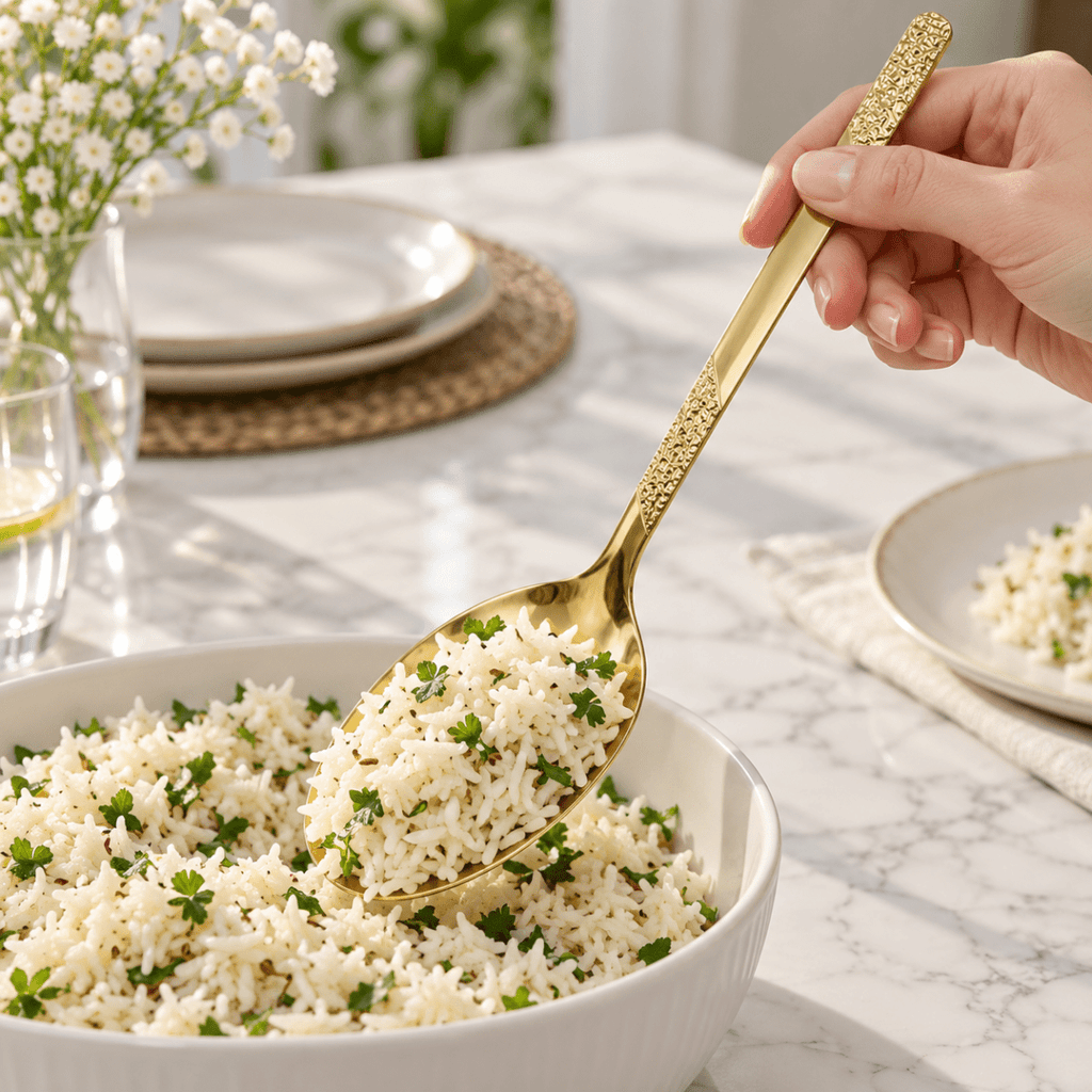 Gold Serving Spoon – SS201 Stainless Steel with Decorative Handle - Home Phase