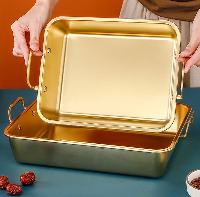 Gold Stainless Steel Serving Pan With Handles - Home Phase