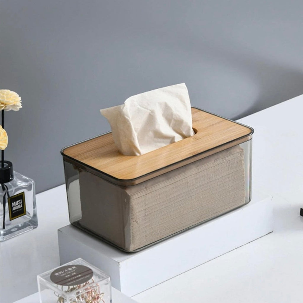 Grey Acrylic & Bamboo Tissue Box - Home Phase