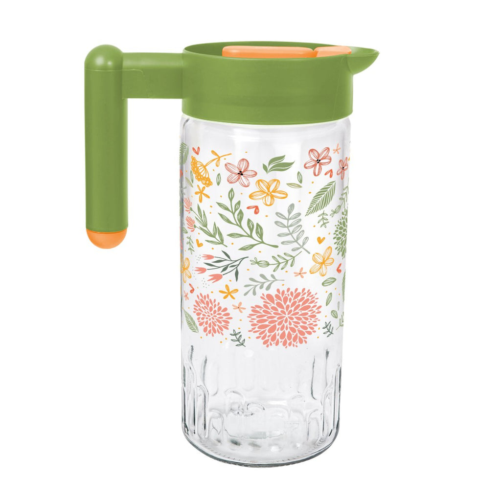 Herevin 1.43L Patterned Embossed Glass Jug - Floral Green - Style Phase Home