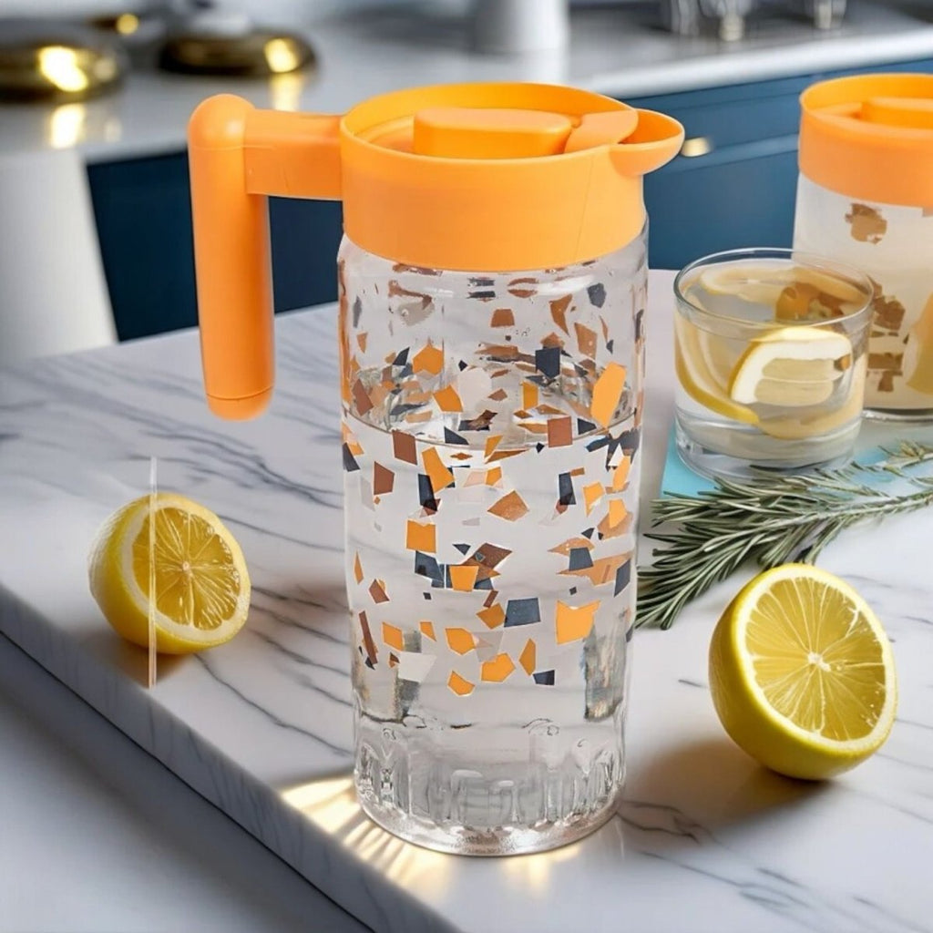 Herevin 1.43L Patterned Embossed Glass Jug - Terratzo Orange - Style Phase Home