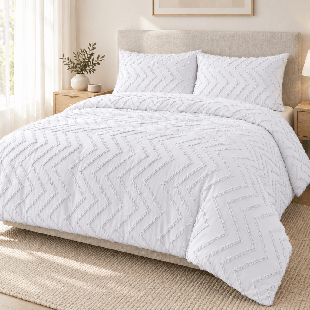 Kiara Clip Jacquard Microfibre Duvet Cover Set - White - Home Phase
