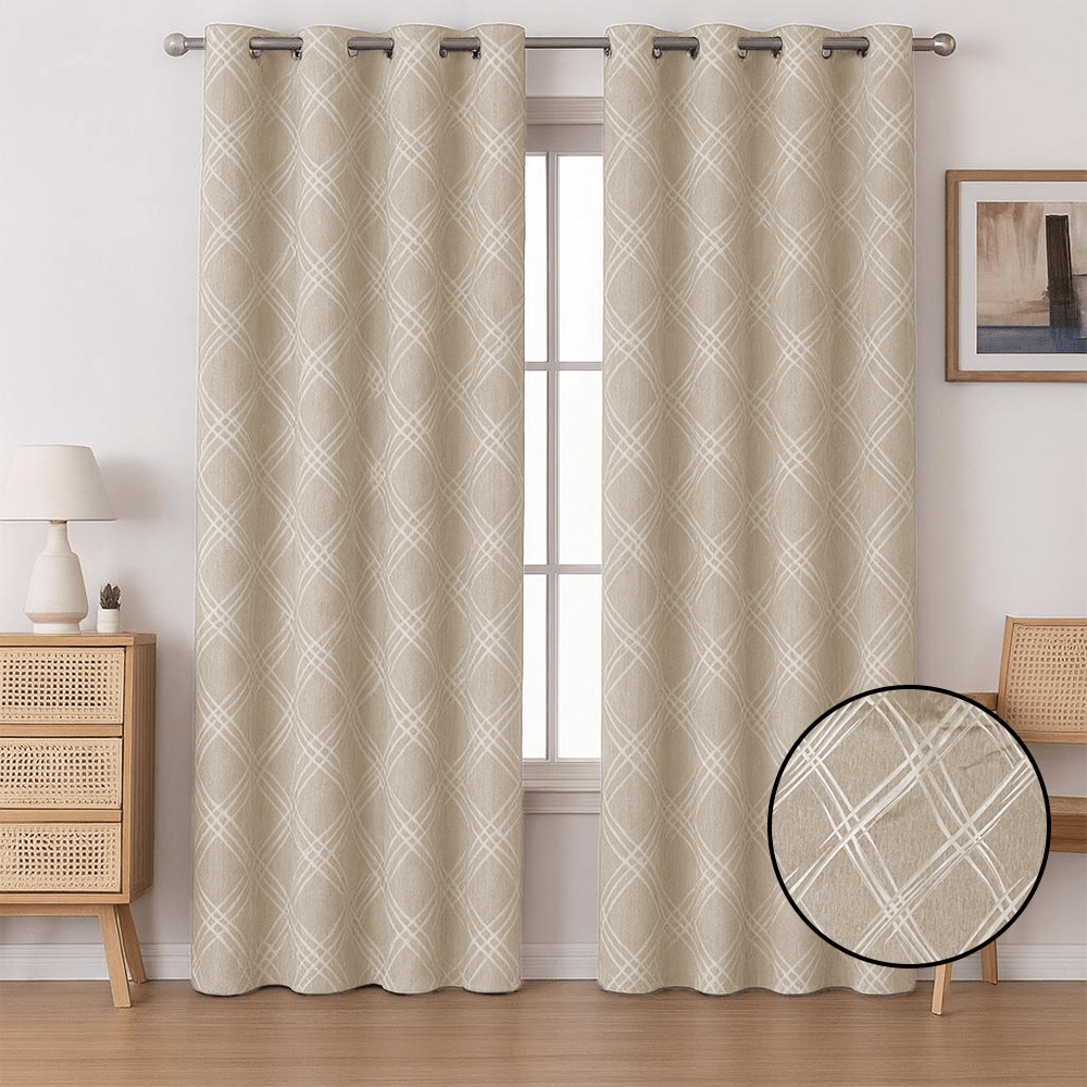 Kiara Lined Jacquard Eyelet Curtain - Criss Cross - 200 x 225 cm - Home Phase