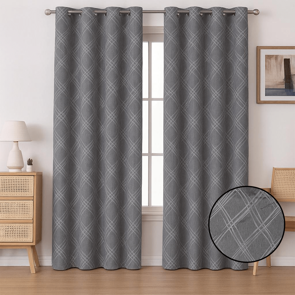 Kiara Lined Jacquard Eyelet Curtain - Criss Cross - 200 x 225 cm - Home Phase