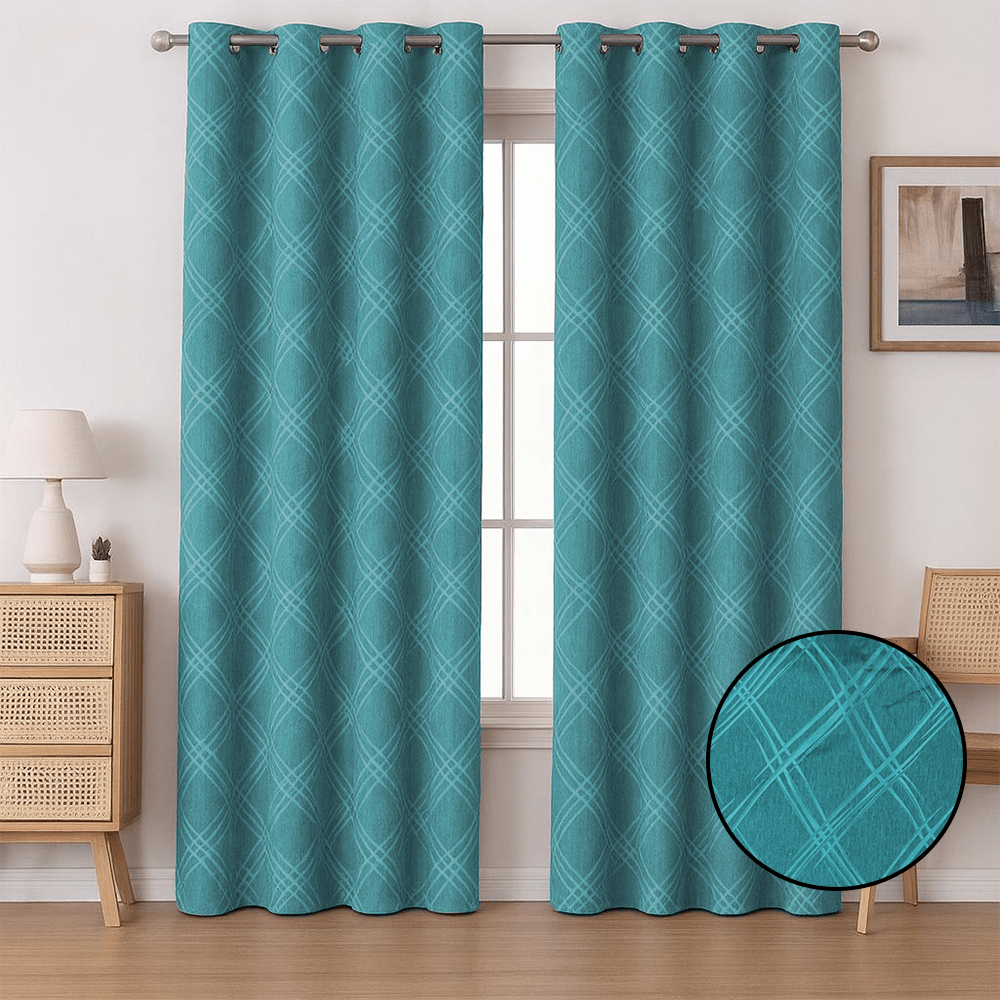 Kiara Lined Jacquard Eyelet Curtain - Criss Cross - 200 x 225 cm - Home Phase