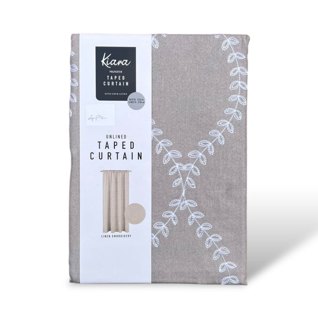 Kiara Linen Embroidery Unlined Eyelet Curtain - 135 x 225 - Style Phase Home