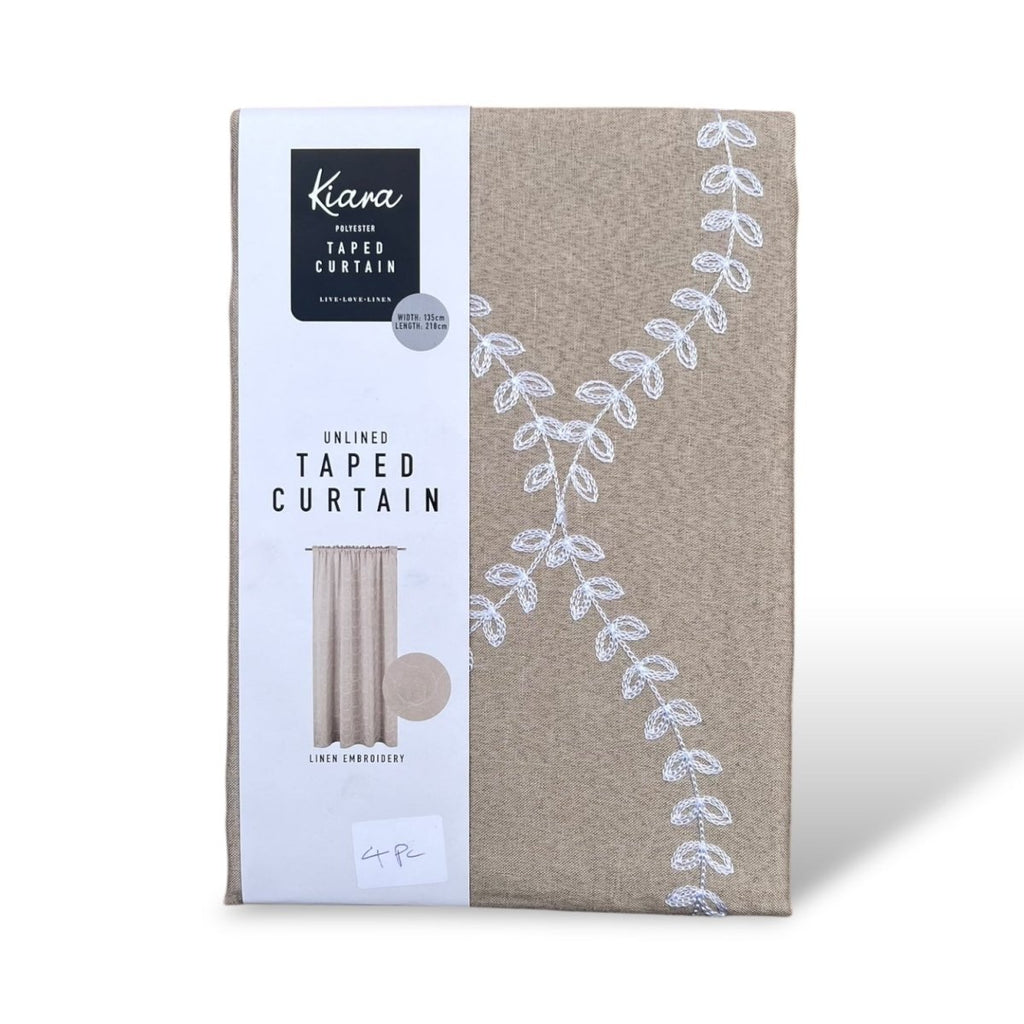 Kiara Linen Embroidery Unlined Eyelet Curtain - 135 x 225 - Style Phase Home