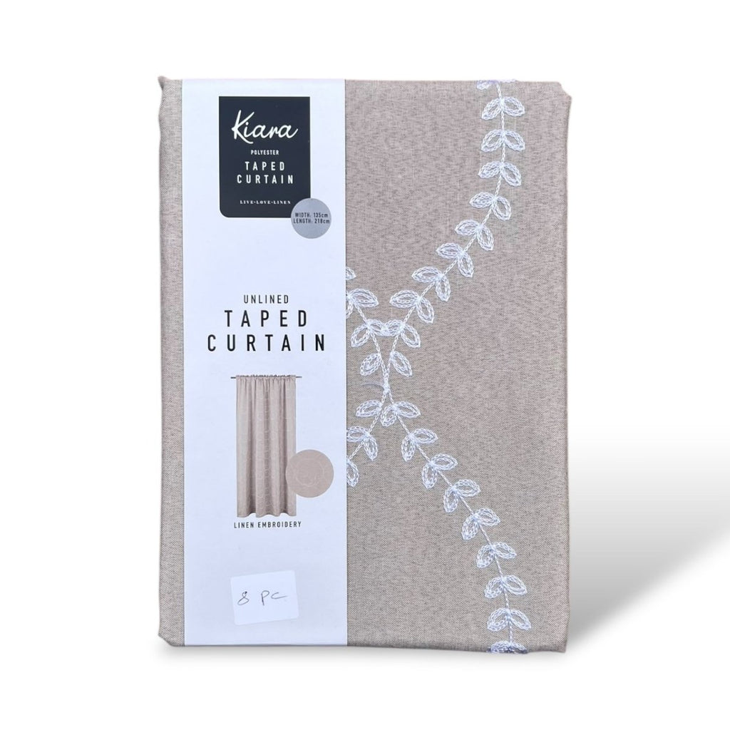 Kiara Linen Embroidery Unlined Eyelet Curtain - 135 x 225 - Style Phase Home