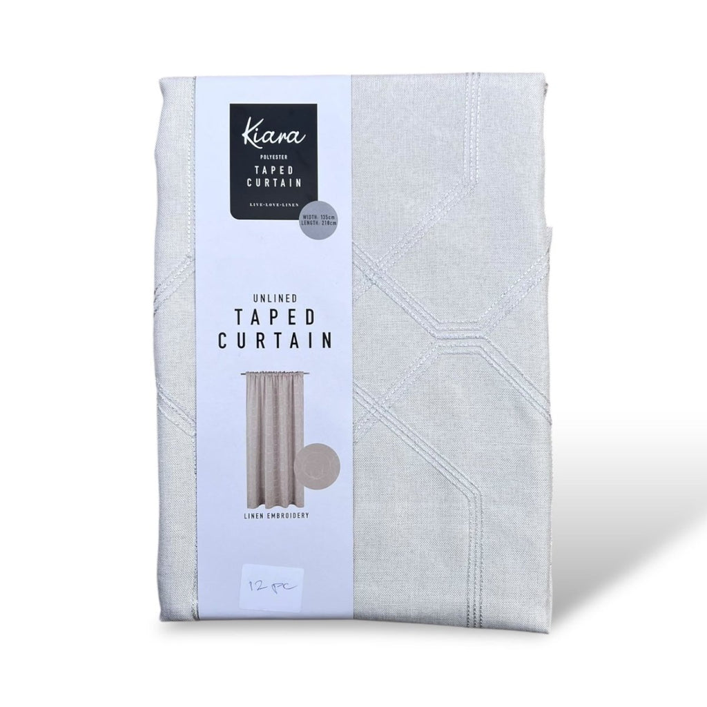 Kiara Linen Embroidery Unlined Eyelet Curtain - 135 x 225 - Style Phase Home