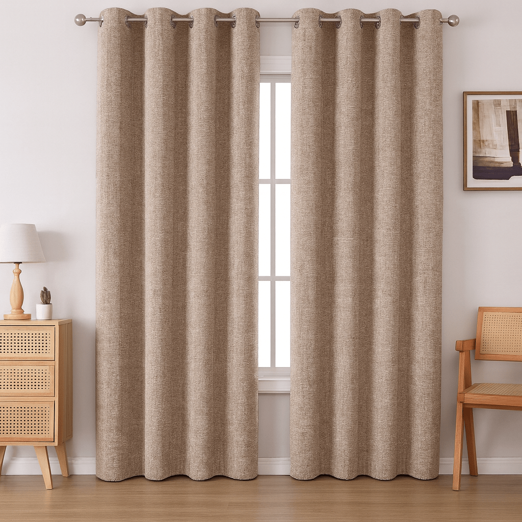 Kiara Self - Lined Chenille Eyelet Textured Curtain - 140 x 225 cm - Home Phase